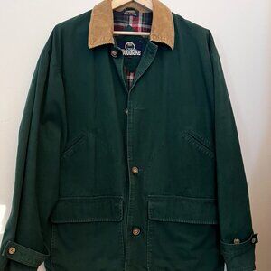 Woodlake Men's Chore Barn Coat Flannel Plaid lining Corduroy Collar Green Sz L